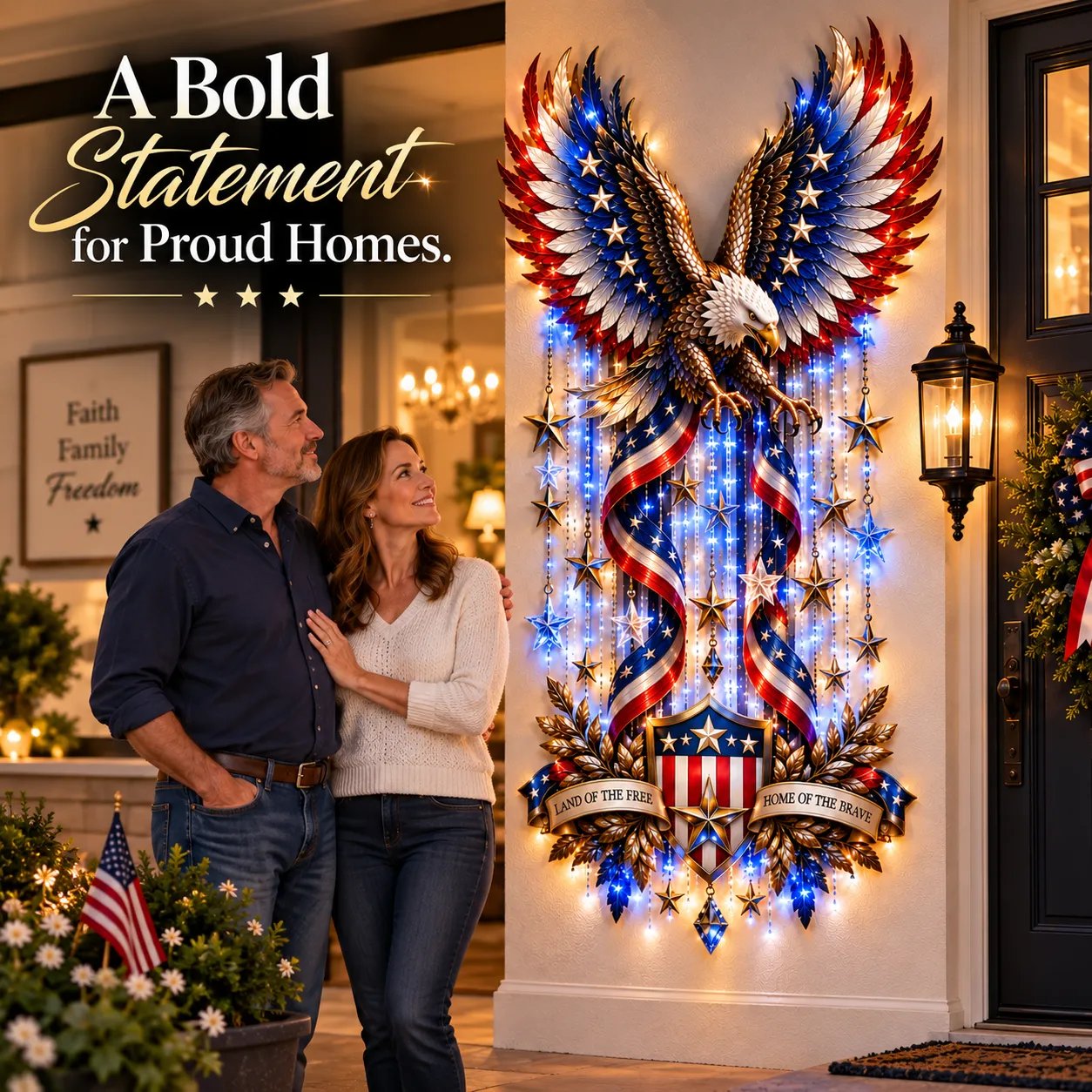 🦅 American Glory Cascade™ – Patriotic Eagle LED Wall Decor close up