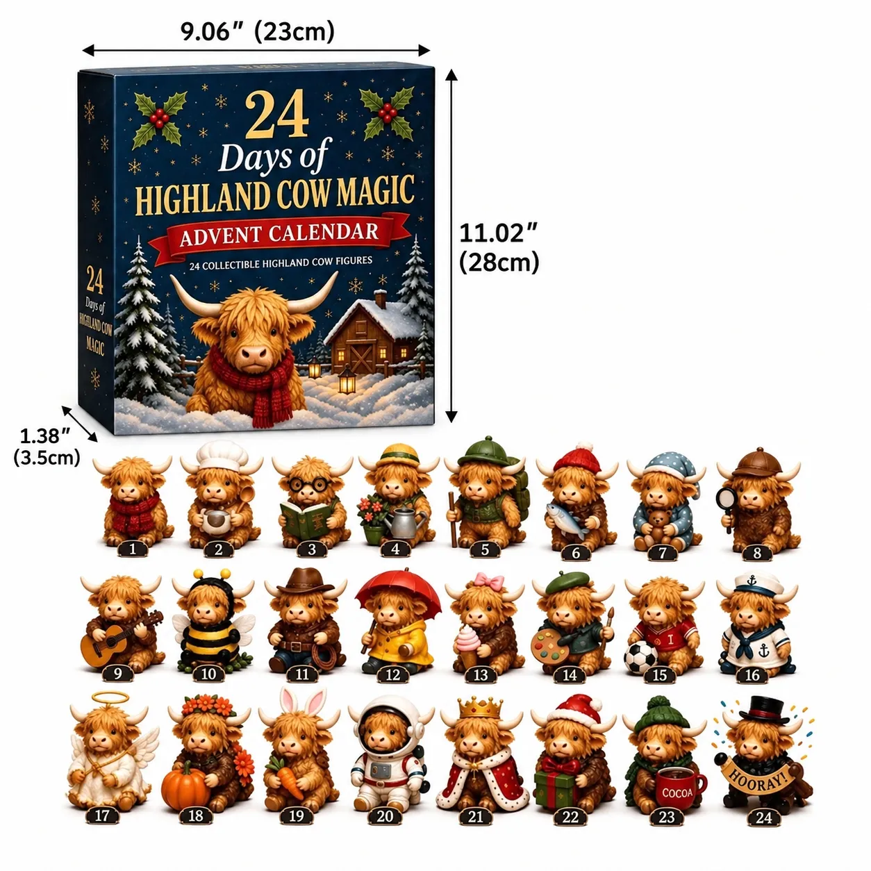 Highland Cow Advent Calendar dimensions and packaging