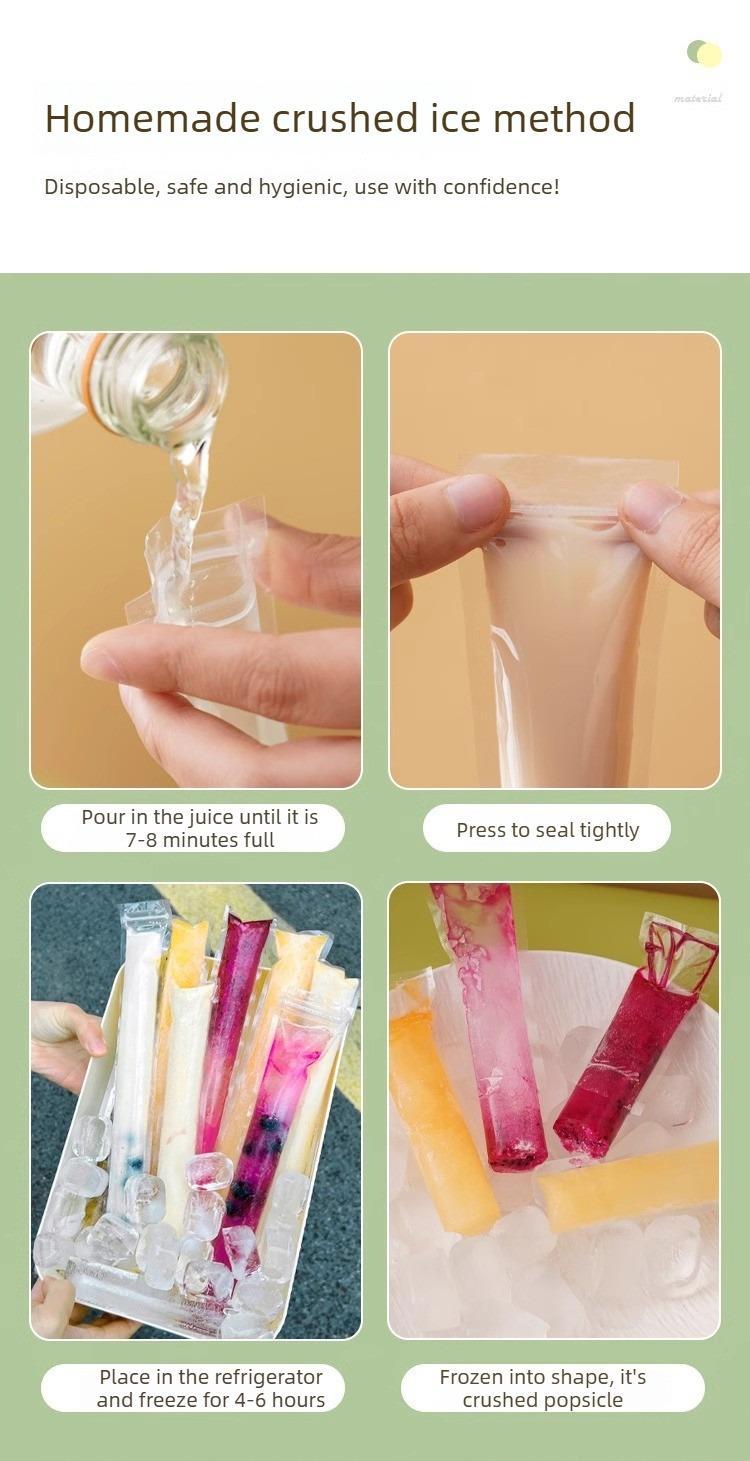 100 PCS Food-grade disposable popsicle bags, fruit jelly bags, ice cream, popsicle sticks, long strips, homemade ice pop bags