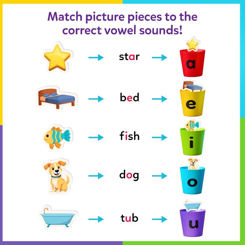 Child using hands-on vowel sorting phonics activity