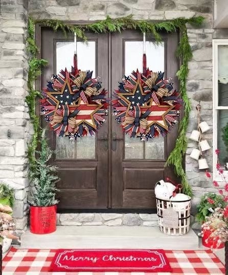 🎉250th Anniversary Patriotic Star Wreath – Handmade American Door Decor