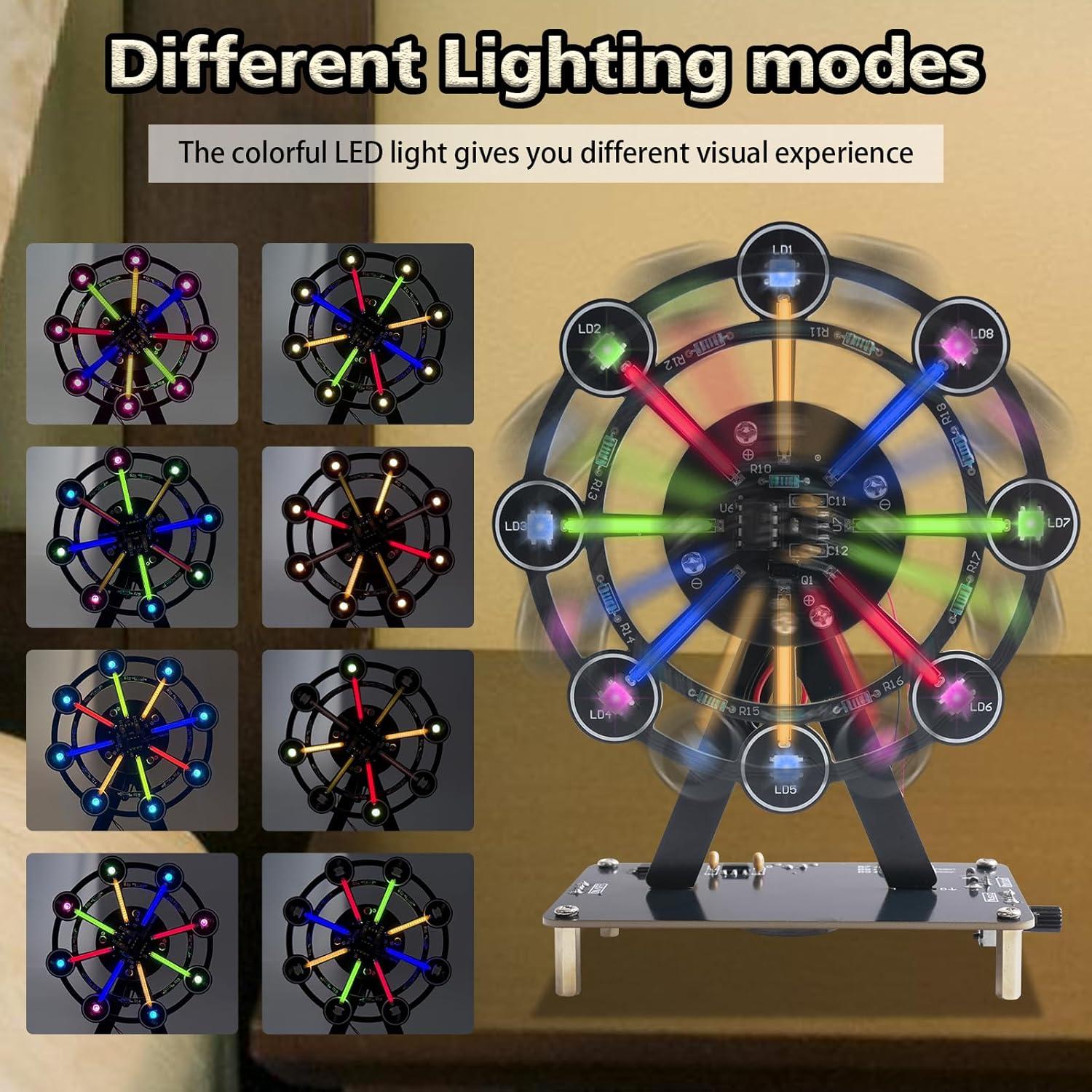 STEM Soldering Practice Kit - DIY Rotating Ferris Wheel Soder Practice Kit with 10 Light Modes, Colorful LED Electronics Soldering Projects for Adult Student Training Kit, Practical Desk Decor Present