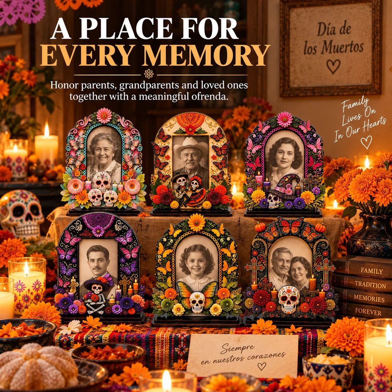Family remembrance display with multiple frames