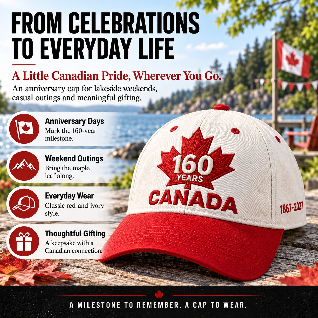 Canada anniversary cap for anniversary celebrations, weekend outings, everyday wear and thoughtful gifting