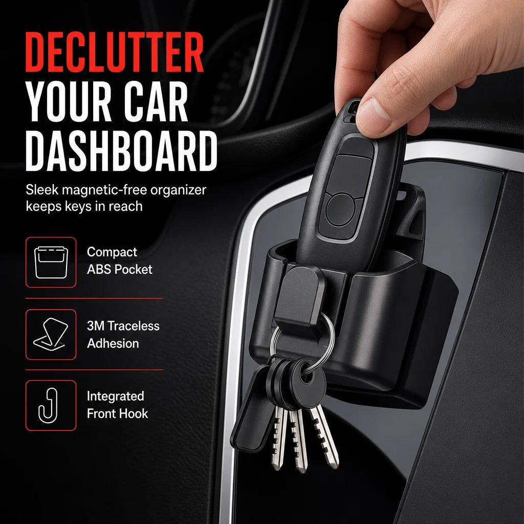 Car dashboard key fob and card holder