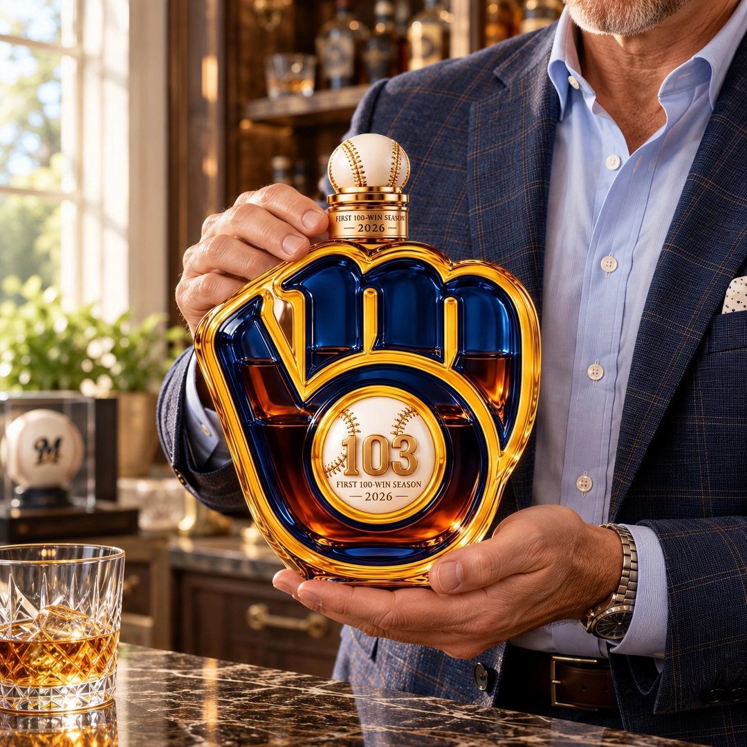 Blue and gold baseball milestone collector bottle