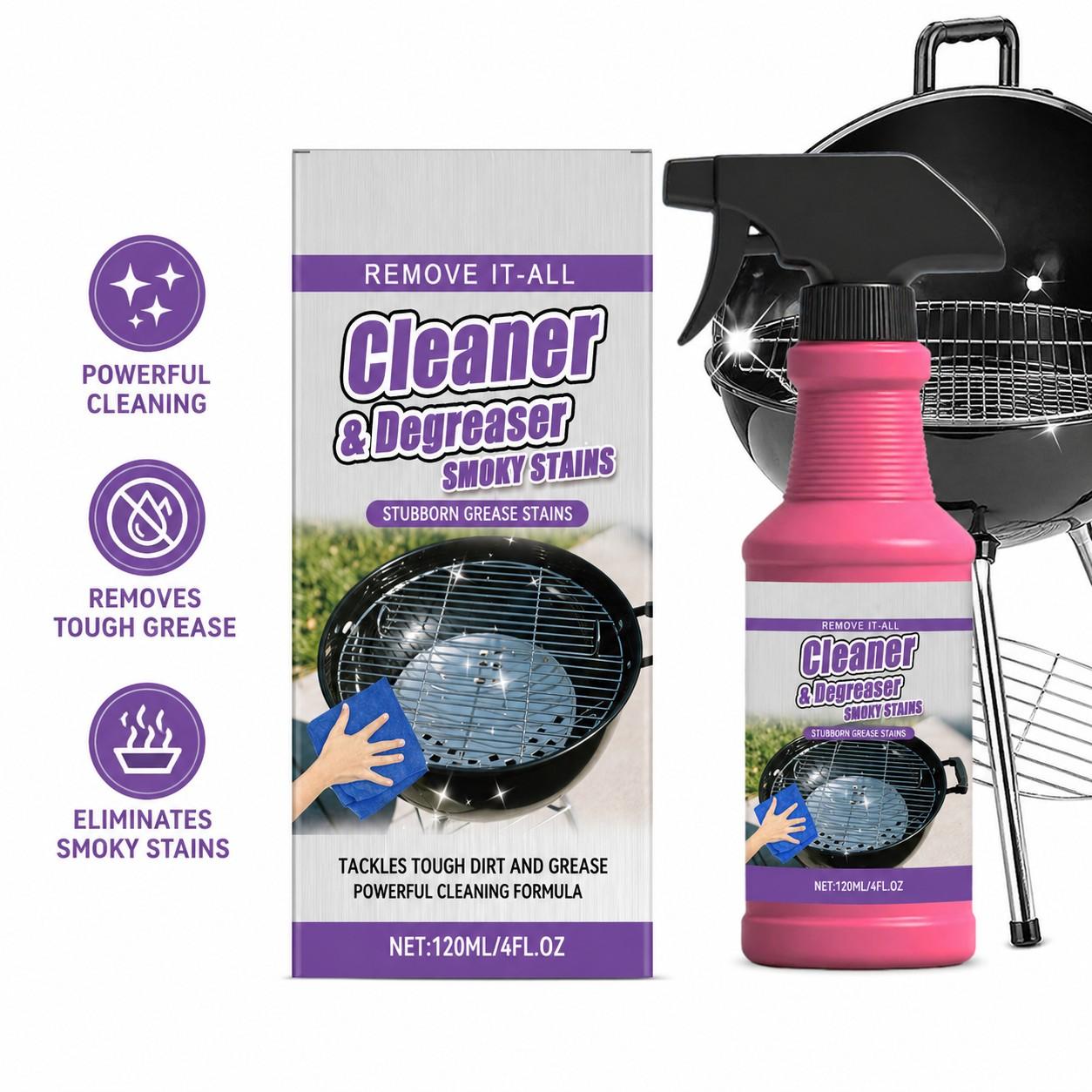 120ML BBQ Non-toxic, Heavy Duty, No Residue Grill Cleaner Degreaser Spray, All-Purpose Smoky Stain & Grease Remover, Fast-Acting Deep Cleaning Formula 120ML BBQ Non-toxic, Heavy Duty, No Residue Grill Cleaner Degreaser Spray, All-Purpose Smoky Stain & Grease Remover, Fast-Acting Deep Cleaning Formula
