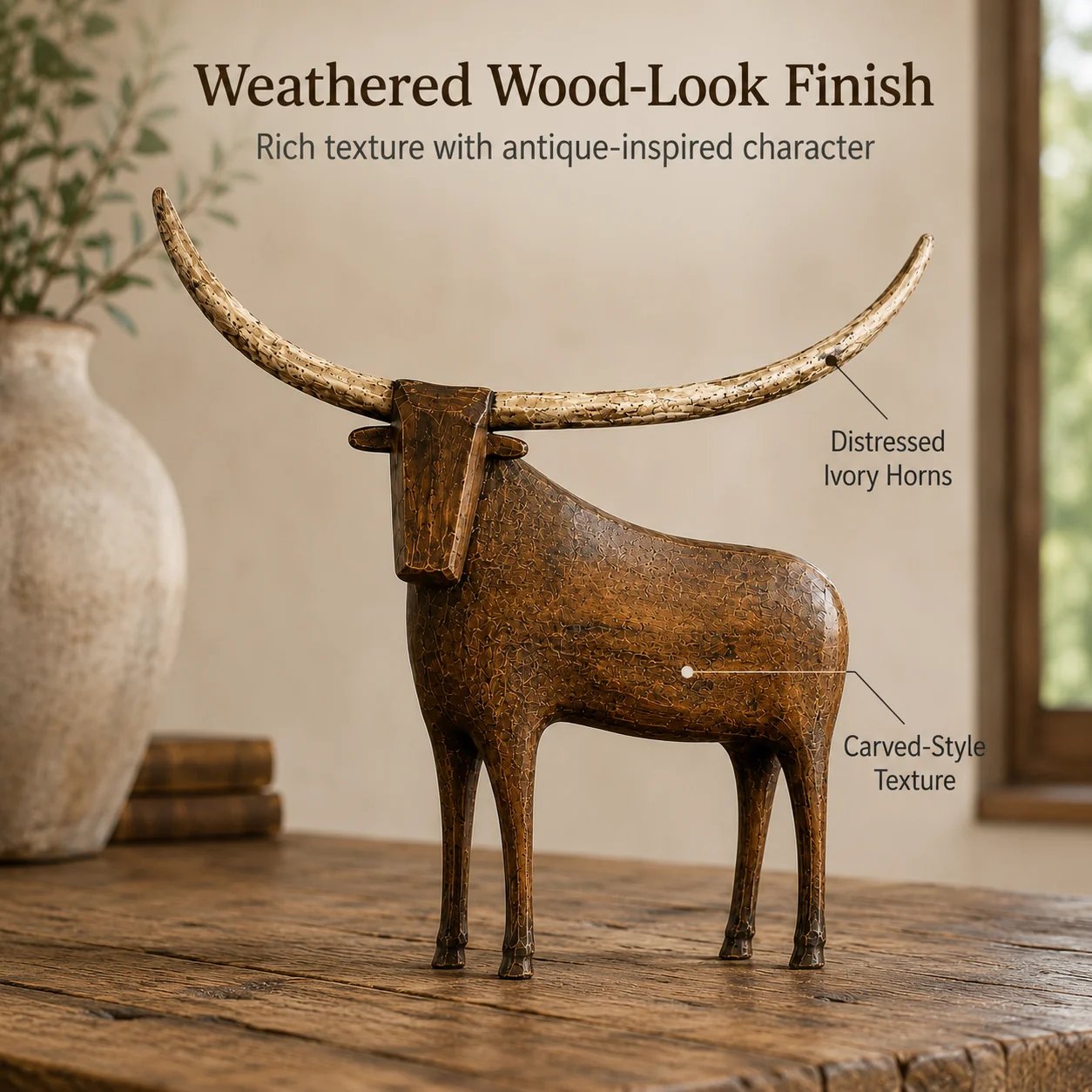 Weathered vintage longhorn details
