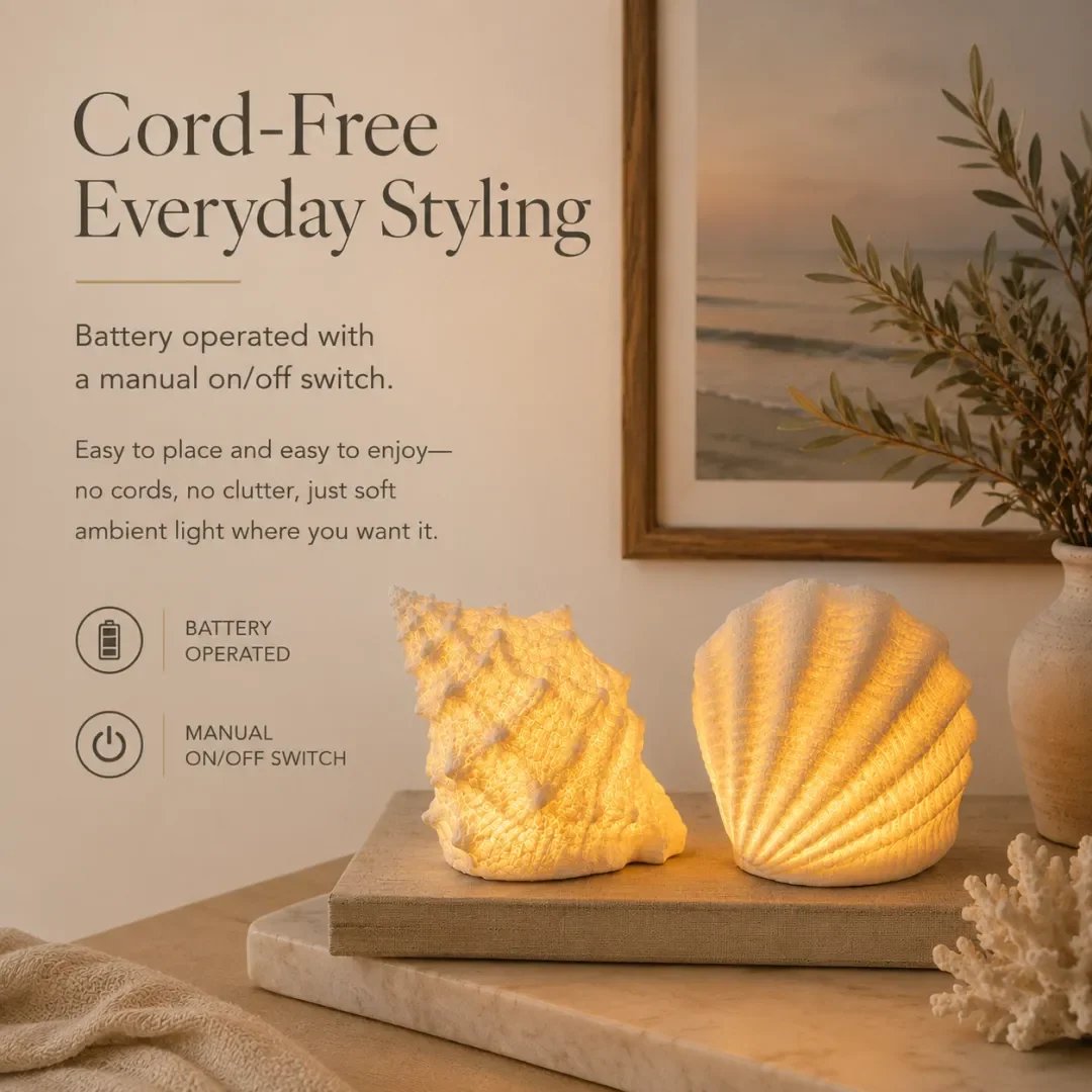 Cord-free battery operated shell lights Cord-free battery operated shell lights