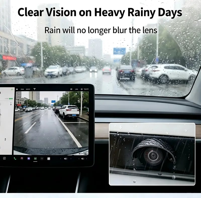 Backup camera visibility during heavy rain