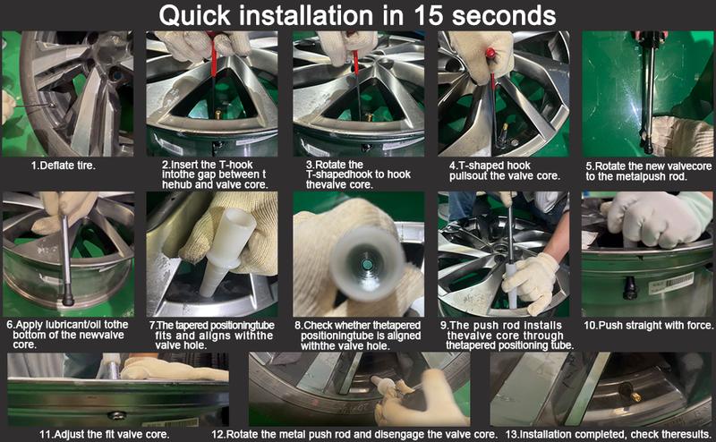 SnapFixMate 14-Piece Set Quick Change Tire Valve Tool Kit,Tire Valve Stem Core Quickly Replacement Tool Kit,Perfect Tool for Replacing Leaky Valves in Cars,ATVs,Trucks,Motorcycles, etc.with 5 TR413 Valve,4-Way Valve Tool,TikTokShopBlackFriday