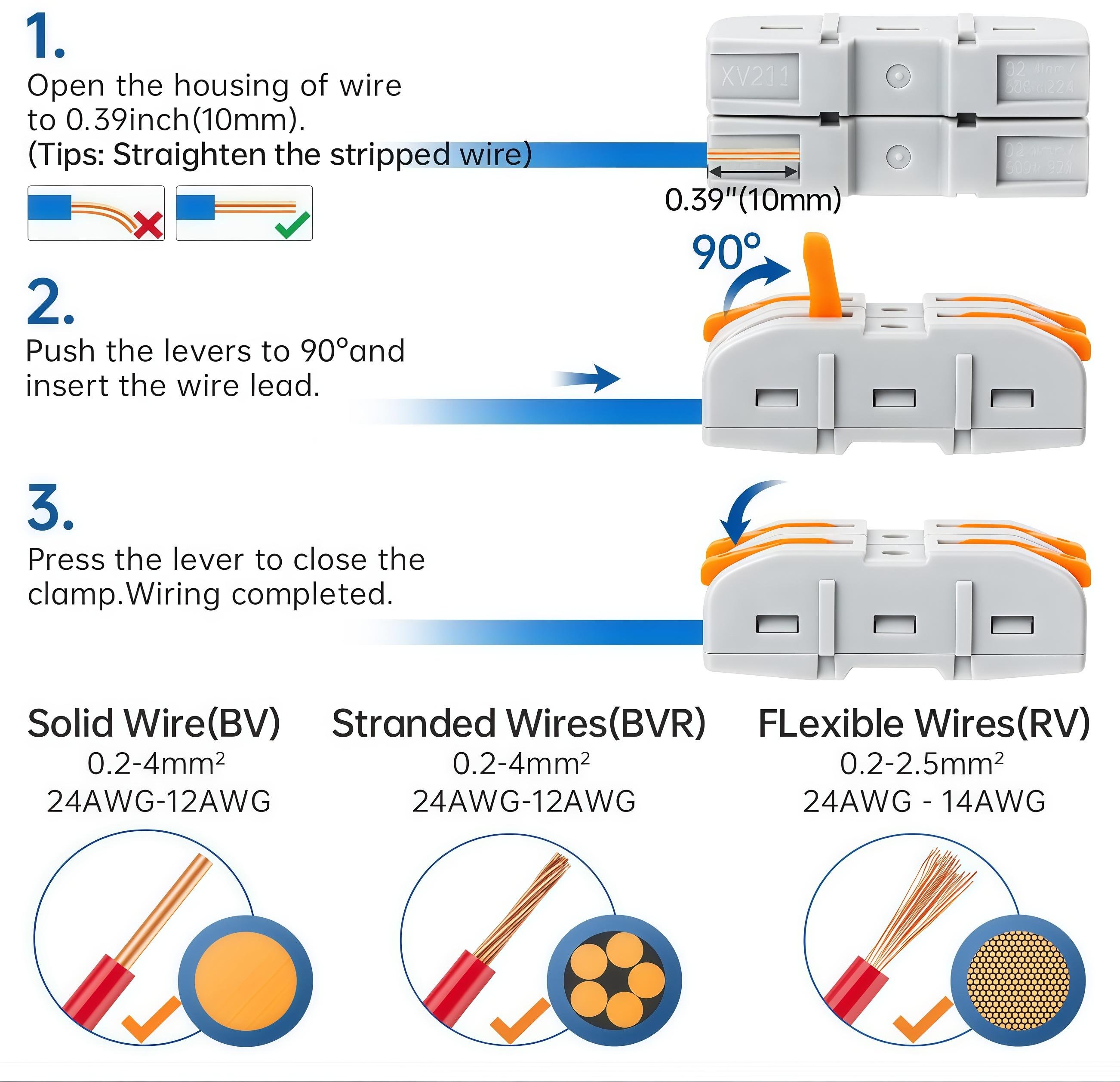 Quick Wire Connection Assortment Kit with Wire Stripper & （50-100）pcs Lever Connectors for 28-12 AWG Wires Safe Reliable for Home Office Factory, Durable Reliable Connectors, Quick Snap Connector Switch
