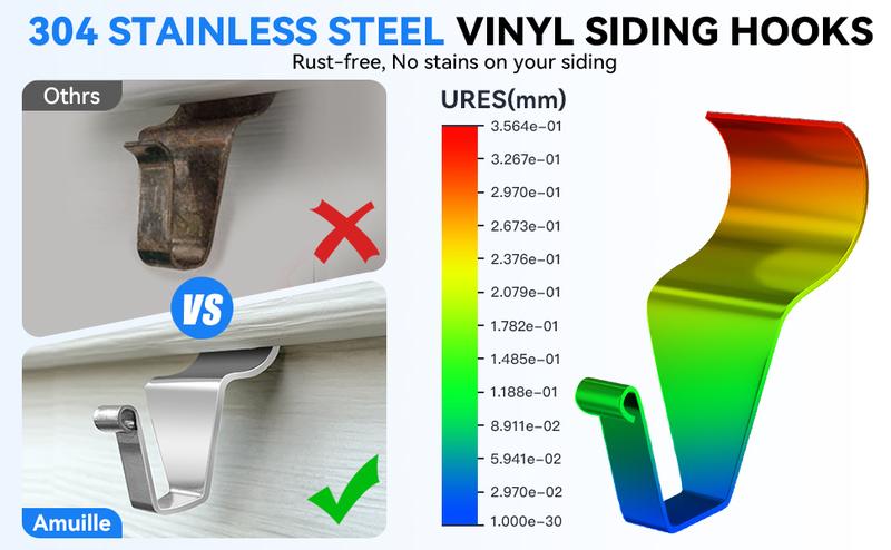 Product Introduction of 10Pcs Vinyl Siding Hooks, No Holes, 12 lbs (Max) No Nails, Reusable, for Outdoors, Christmas Lights, Garland Decoration 8