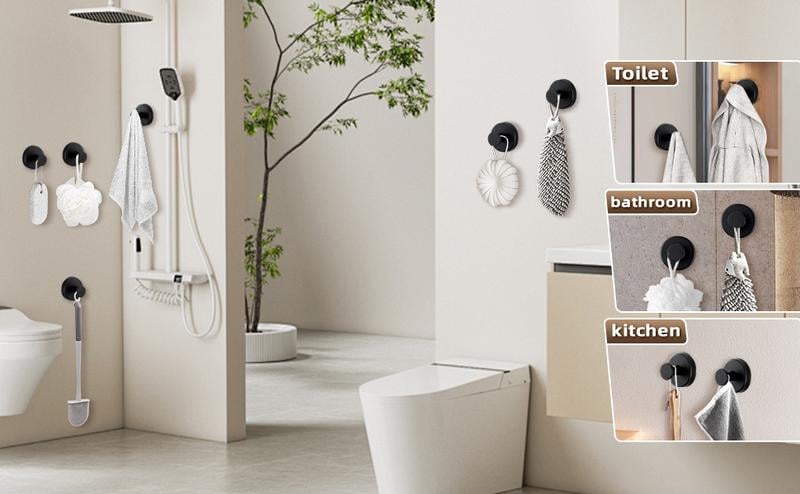 2 Packs Suction Cup Hooks for Shower, Bathroom, Kitchen, Glass Door, Mirror, Tile – Loofah, Towel, Coat, Bath Robe Hook Holder for Hanging up to 15 lbs Gold Color, Black, Chrome, Silver Gifts for Christmas