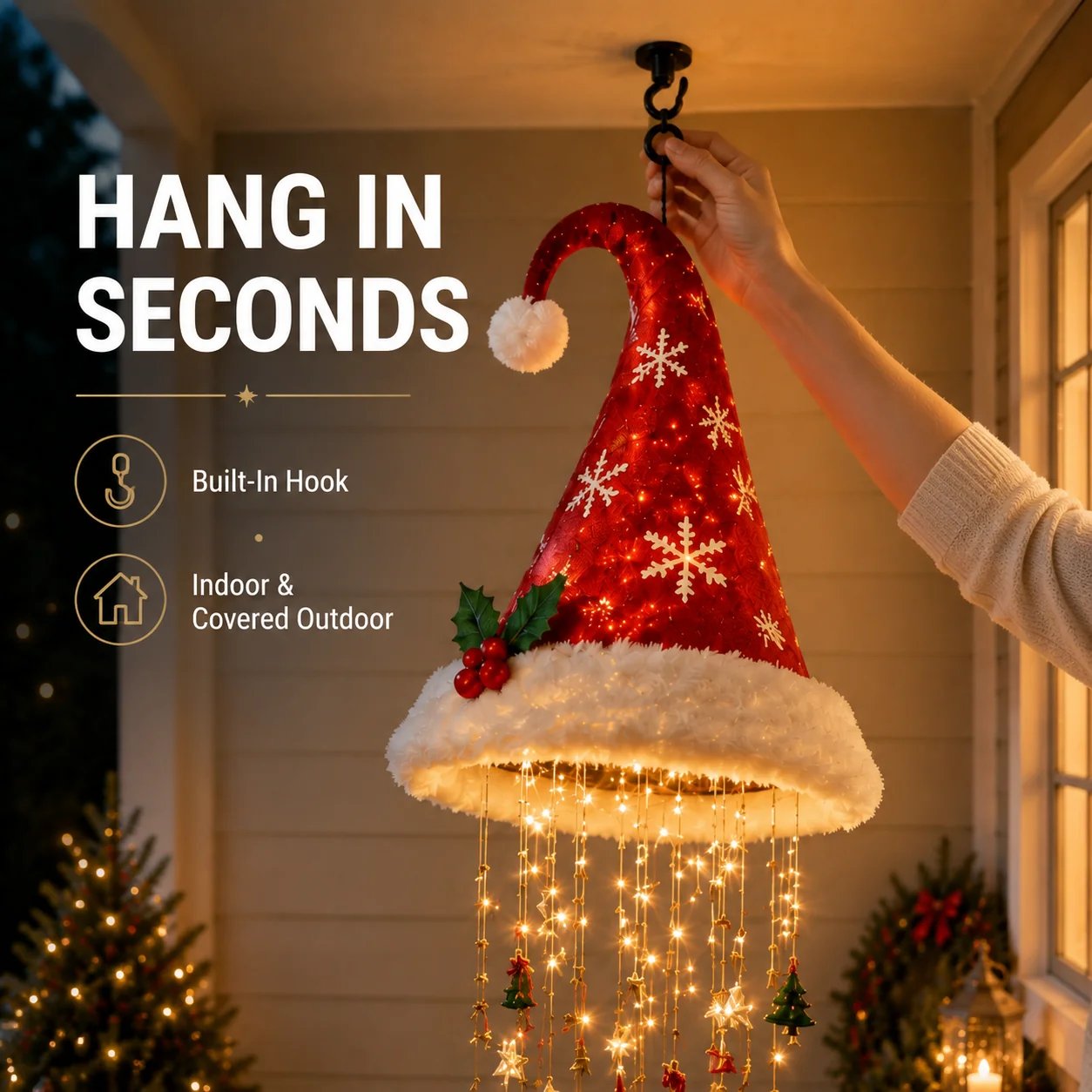 Holiday Lighted Garland built-in hook easy hanging