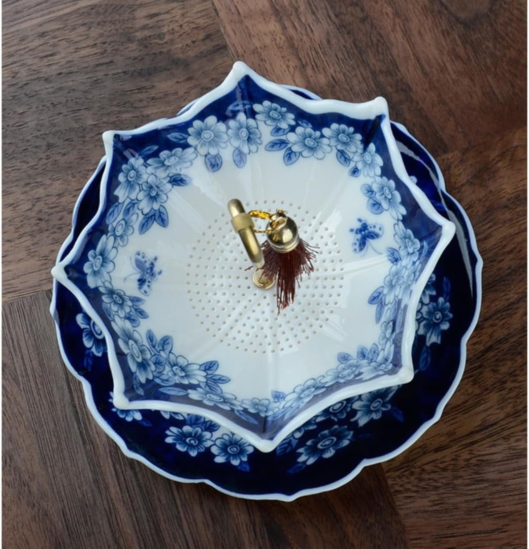 ☂️ Blue-and-White Umbrella Tea Strainer | Ceramic Tea Filter Set product view 1