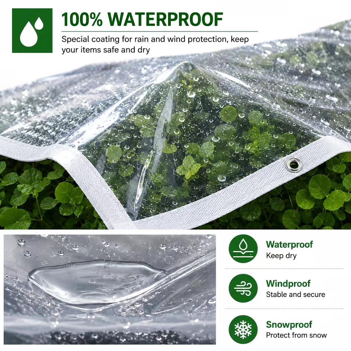 10x13FT Rainproof Polyethylene Tarps with Grommets, Transparent Outdoor Cover PE Tarps for Plant Piles, Patio Furniture, Home Supplies Rain Cloths