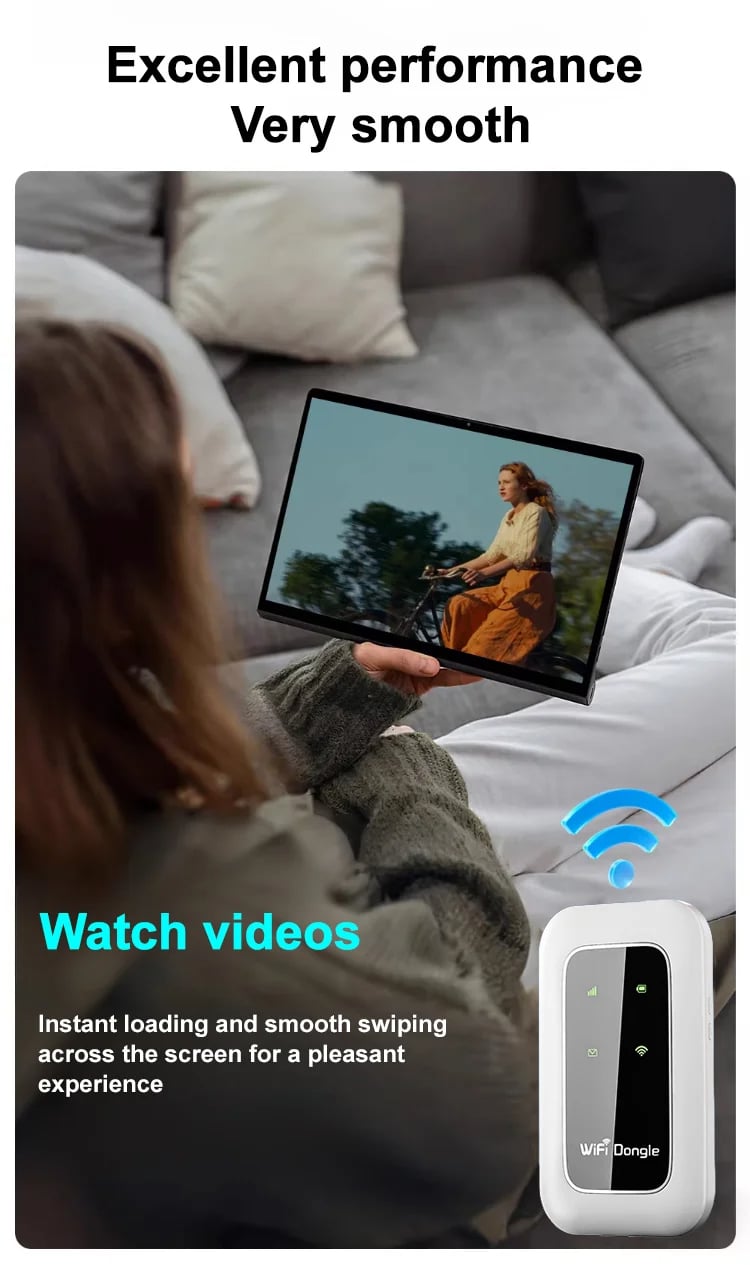 Person watching a video smoothly on a tablet connected to the portable WiFi device Person watching a video smoothly on a tablet connected to the portable WiFi device