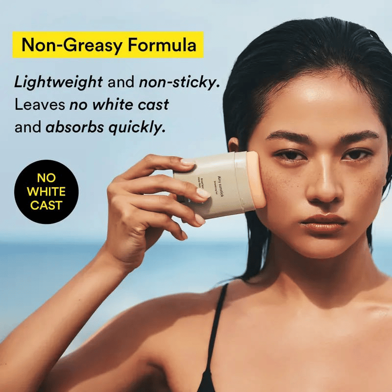Airy Sunstick applied to face with non-greasy finish