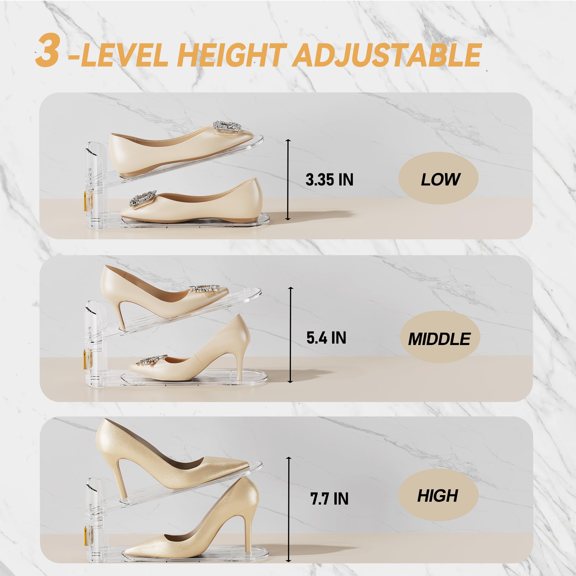 3 Level Height Adjustable Shoe Slots Low Middle High