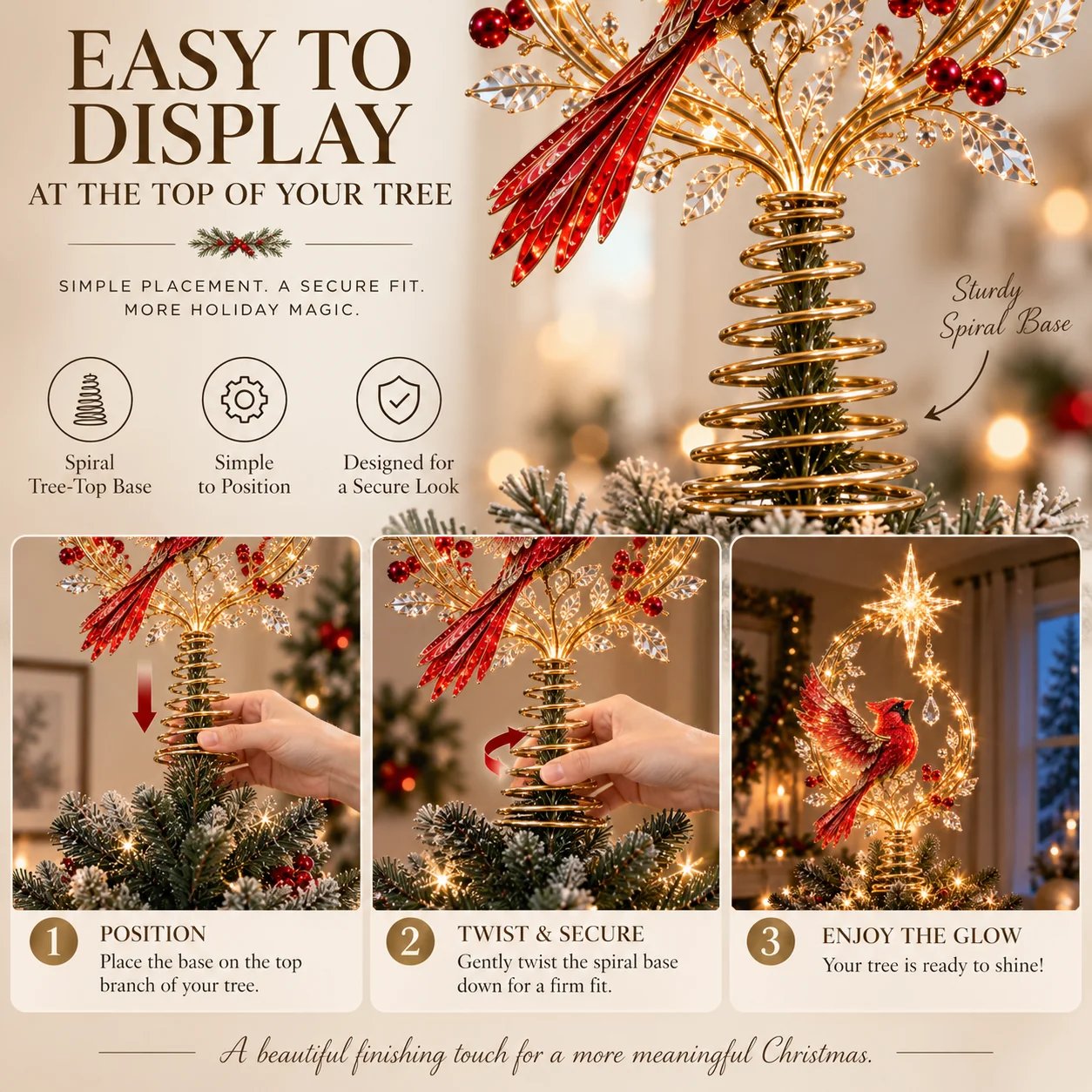 How to display Cardinal Christmas Tree Topper