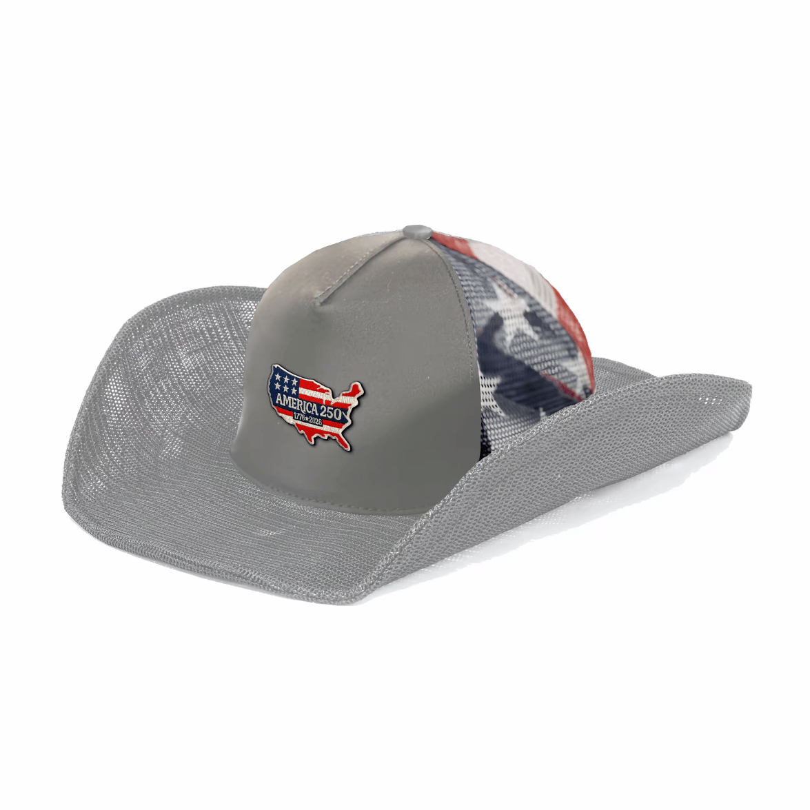 White mesh cowboy hat with embroidered patch