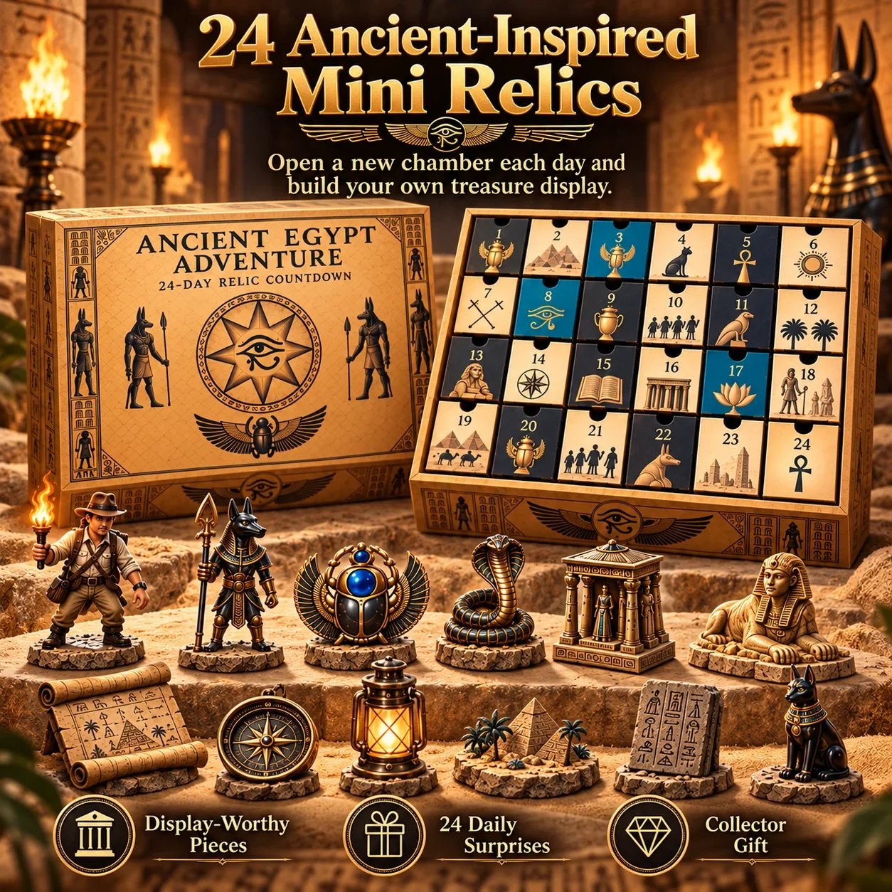 Ancient Egypt countdown calendar and mini relic collection