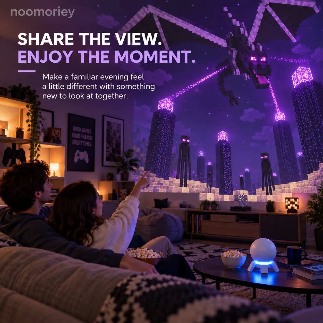 Cozy cinematic evening with pixel projector