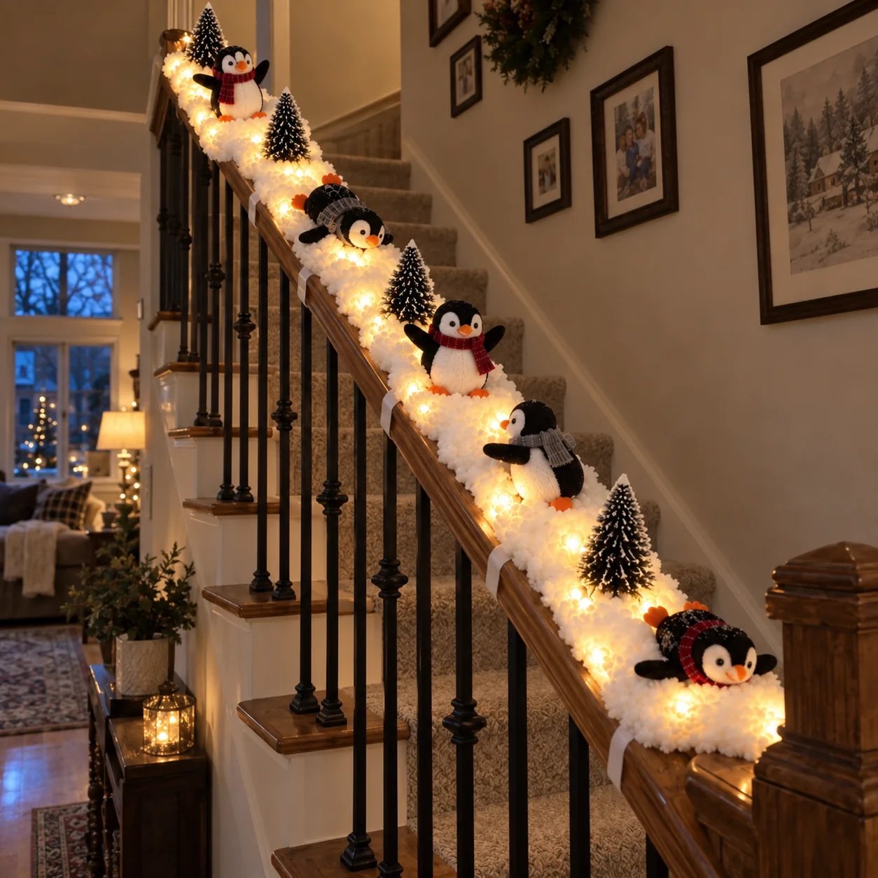 Five playful Christmas penguin poses
