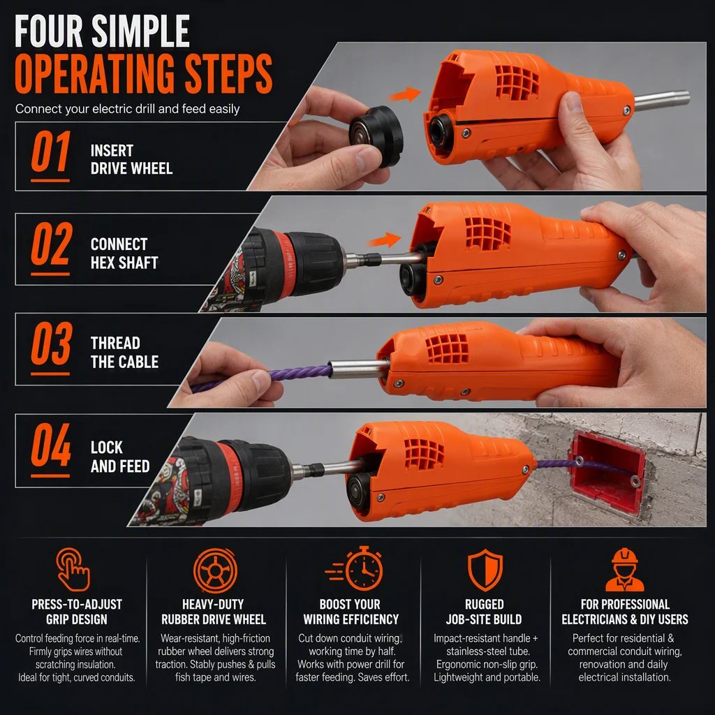 Four step wire threading tool instructions