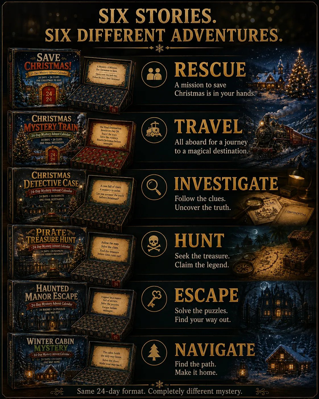 Six different mystery endings