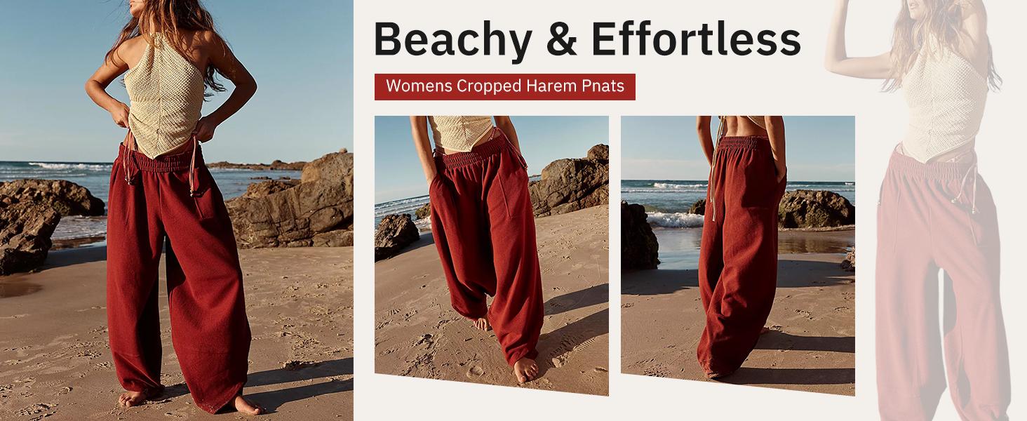 UANEO Women's Baggy Wideleg Pants Casual Elastic Waisted Palazzo Harem Pants with Pockets UANEO Women's Baggy Wideleg Pants Casual Elastic Waisted Palazzo Harem Pants with Pockets