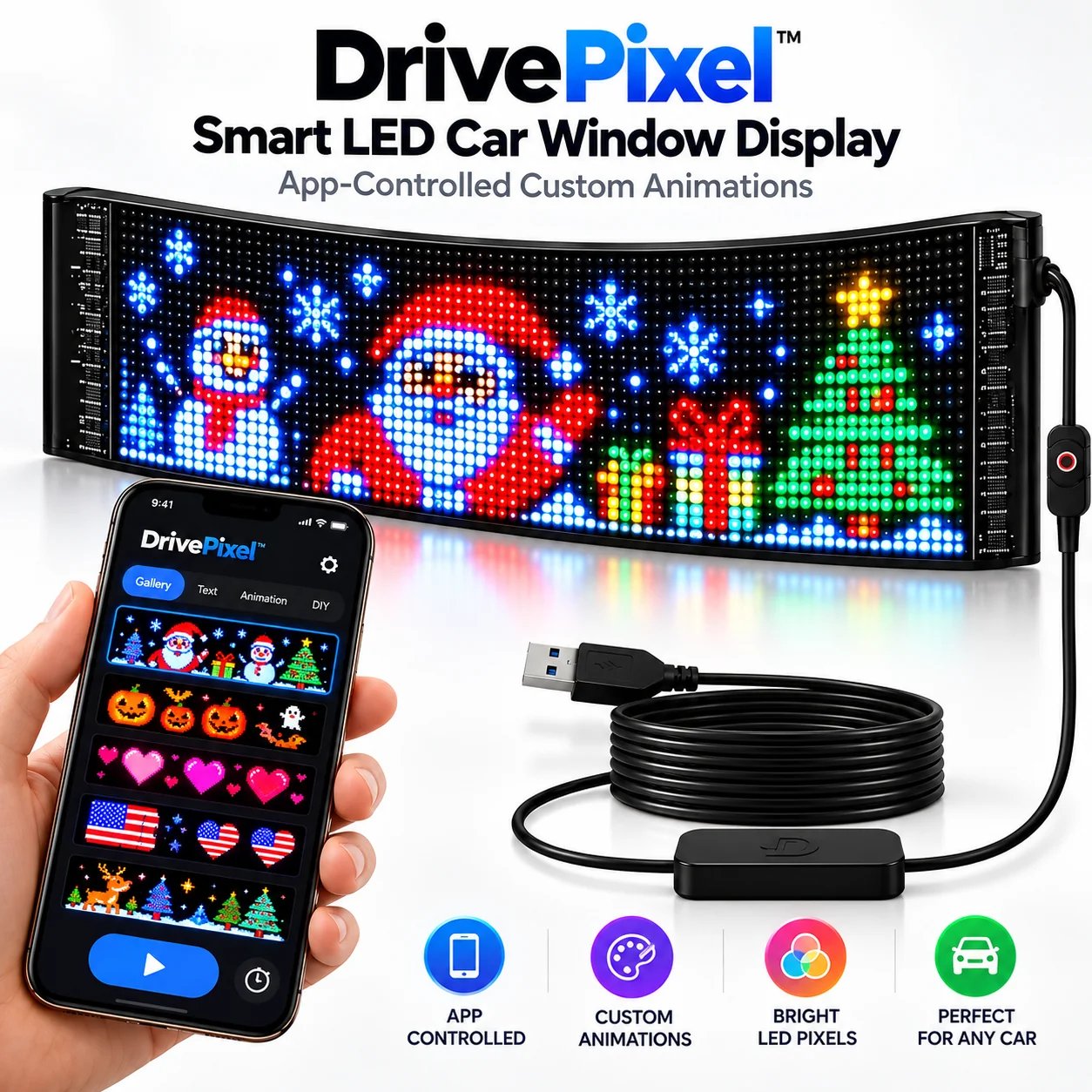 DrivePixel smart LED car window display and app