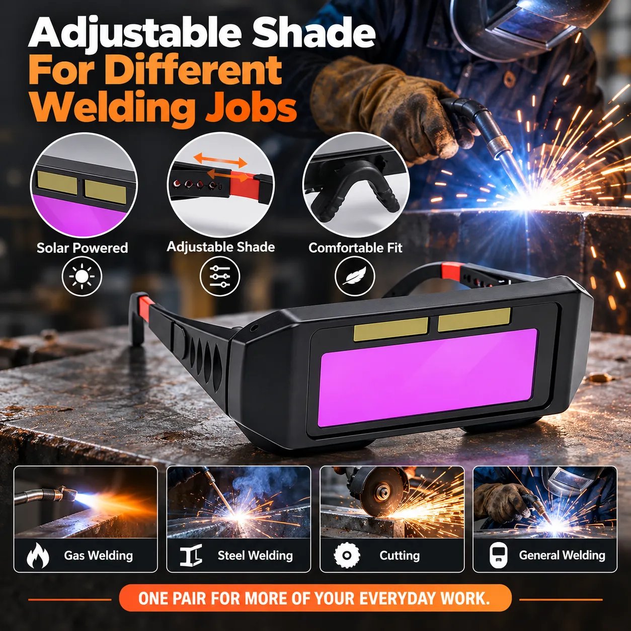 Adjustable shade control on welding goggles