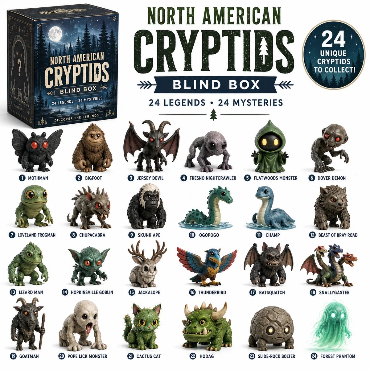 North American Cryptids Blind Box 24 Legends 24 Mysteries