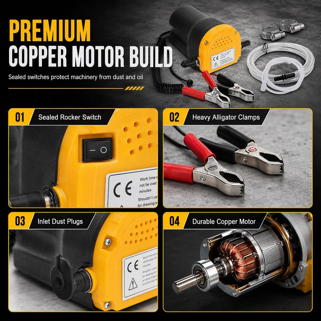 Electric oil pump motor and battery clamps