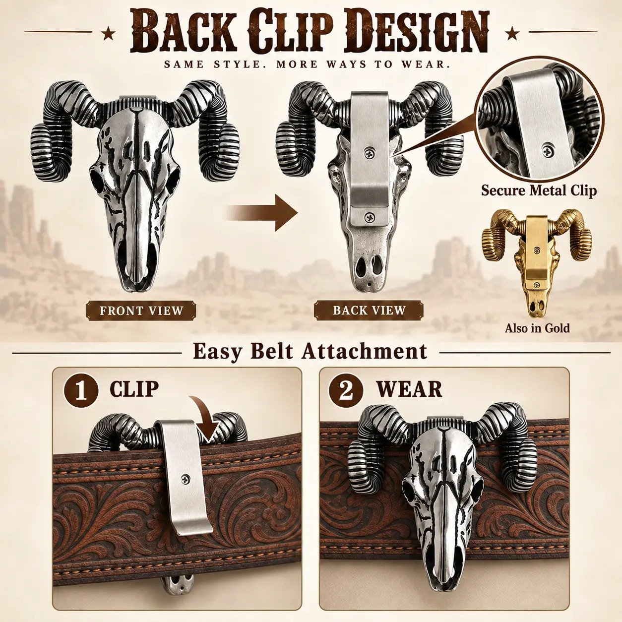 Rear clip structure on the western ram skull accessory