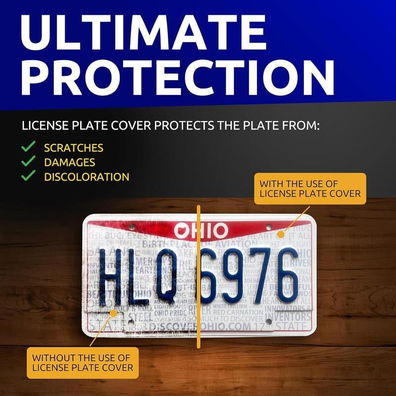 Unbreakable Tinted Smoked Bubble License Plate Protector Covers - Dark Grey Pair, License Plate Frame, Auto Accessories, Accessories for Car, Vehicle Replacement Clear Shield for Cars, Trucks