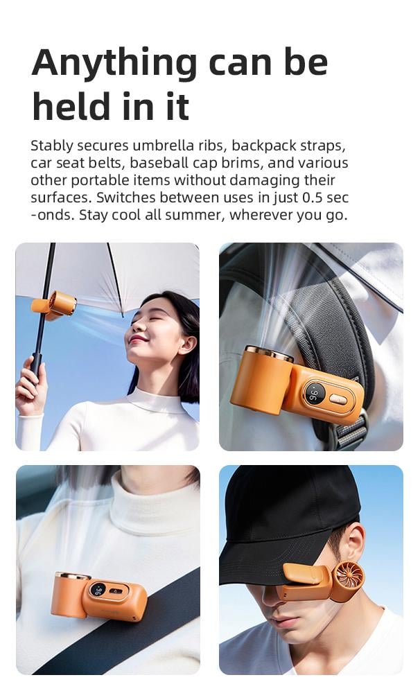 Mini Portable Handheld Clip Fan, 3-in-1 Rechargeable 3000mAh Battery, 5 Speeds, 180° Adjustable Airflow, USB Cooling, Perfect for Travel, Office, and Personal Use - Protection