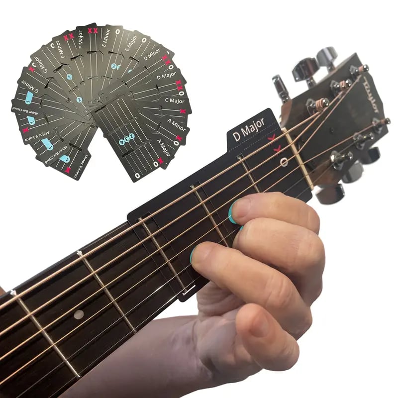 Chord card attached to guitar neck