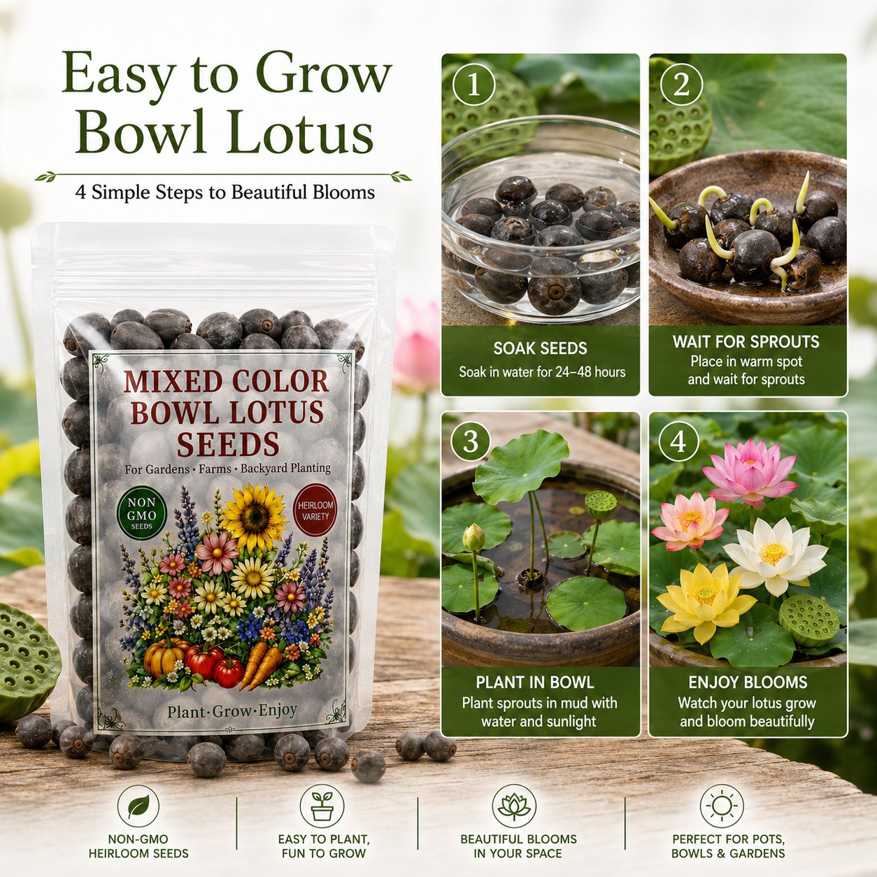 How to grow bowl lotus seeds step by step from soaking to flowering