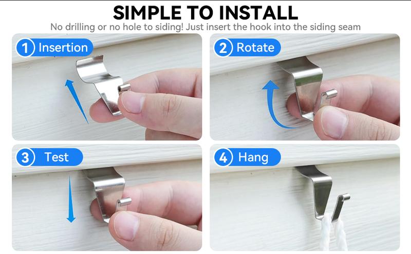 Product Introduction of 10Pcs Vinyl Siding Hooks, No Holes, 12 lbs (Max) No Nails, Reusable, for Outdoors, Christmas Lights, Garland Decoration 7