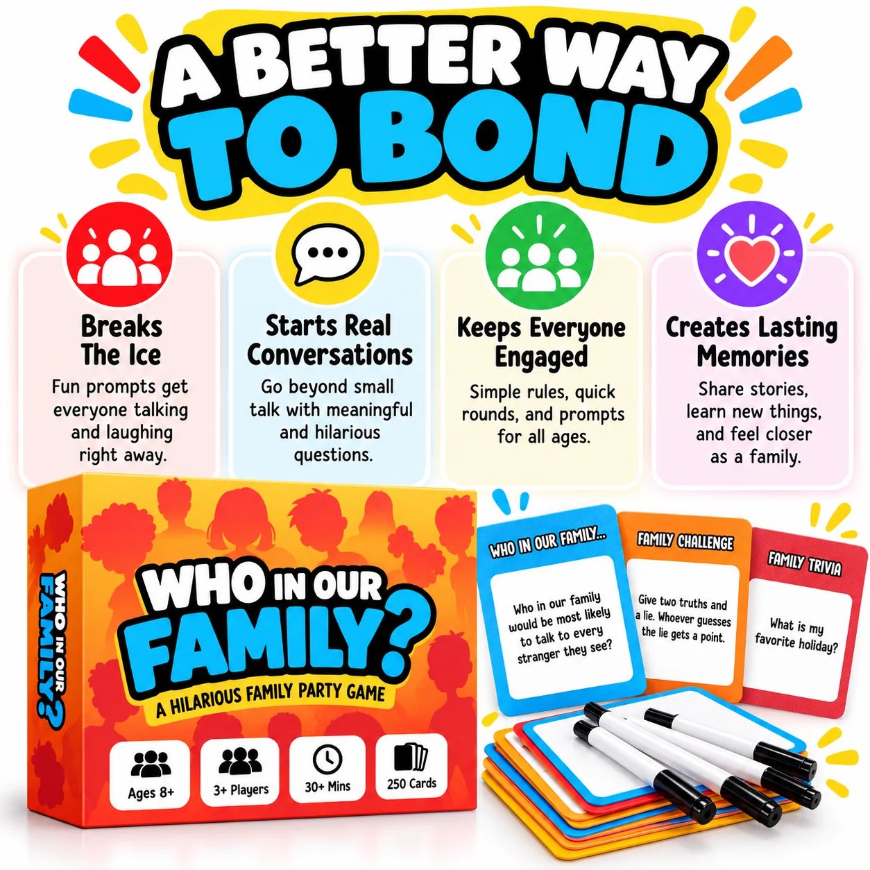 A better way to bond family party game with prompts whiteboards and markers