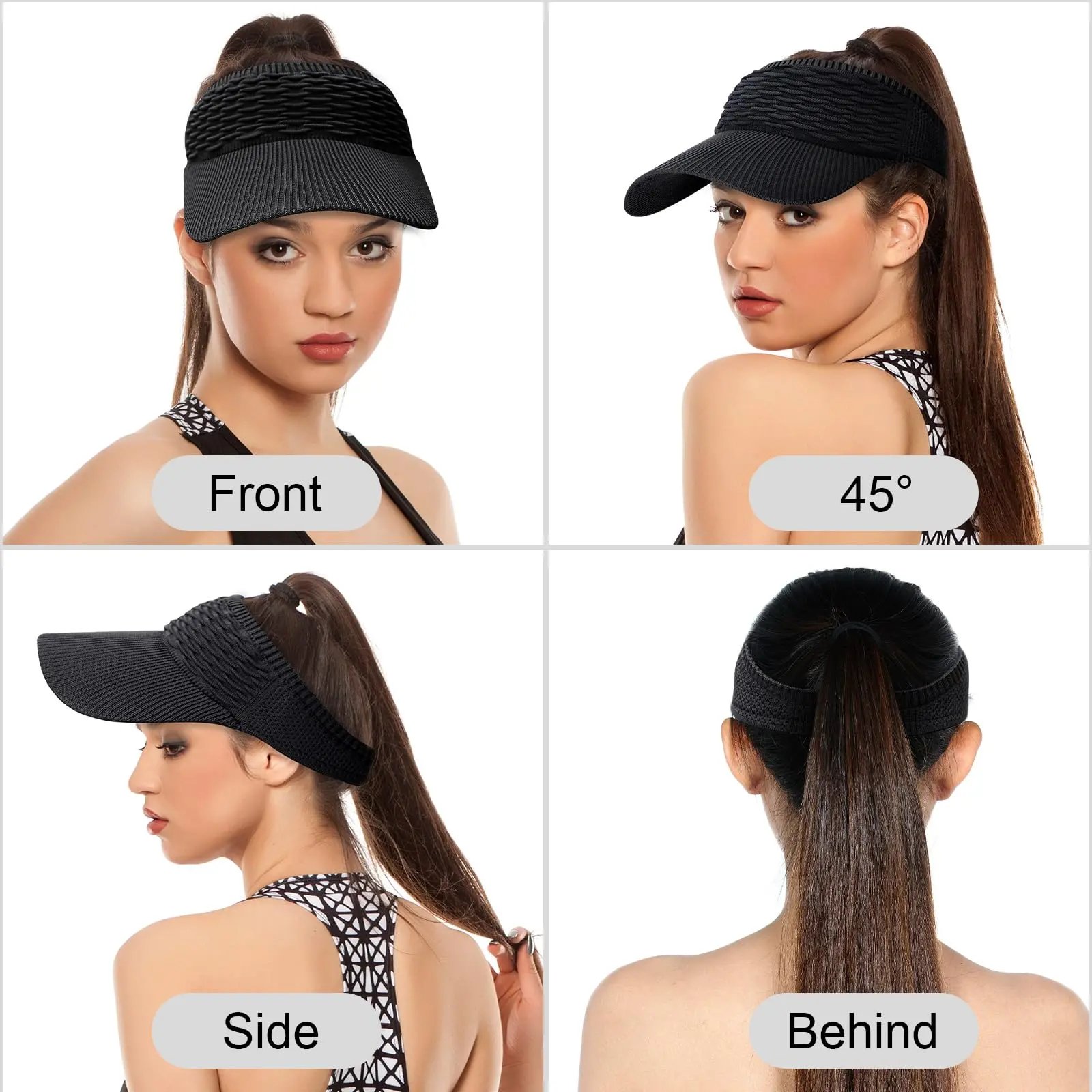 Front, Side, Angle and Back Views of Hair Up Visor