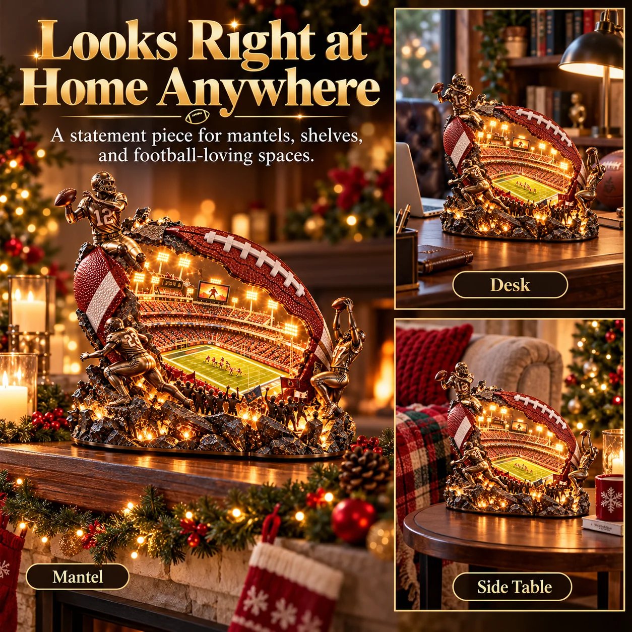 Football stadium collectible mantel desk and side table display