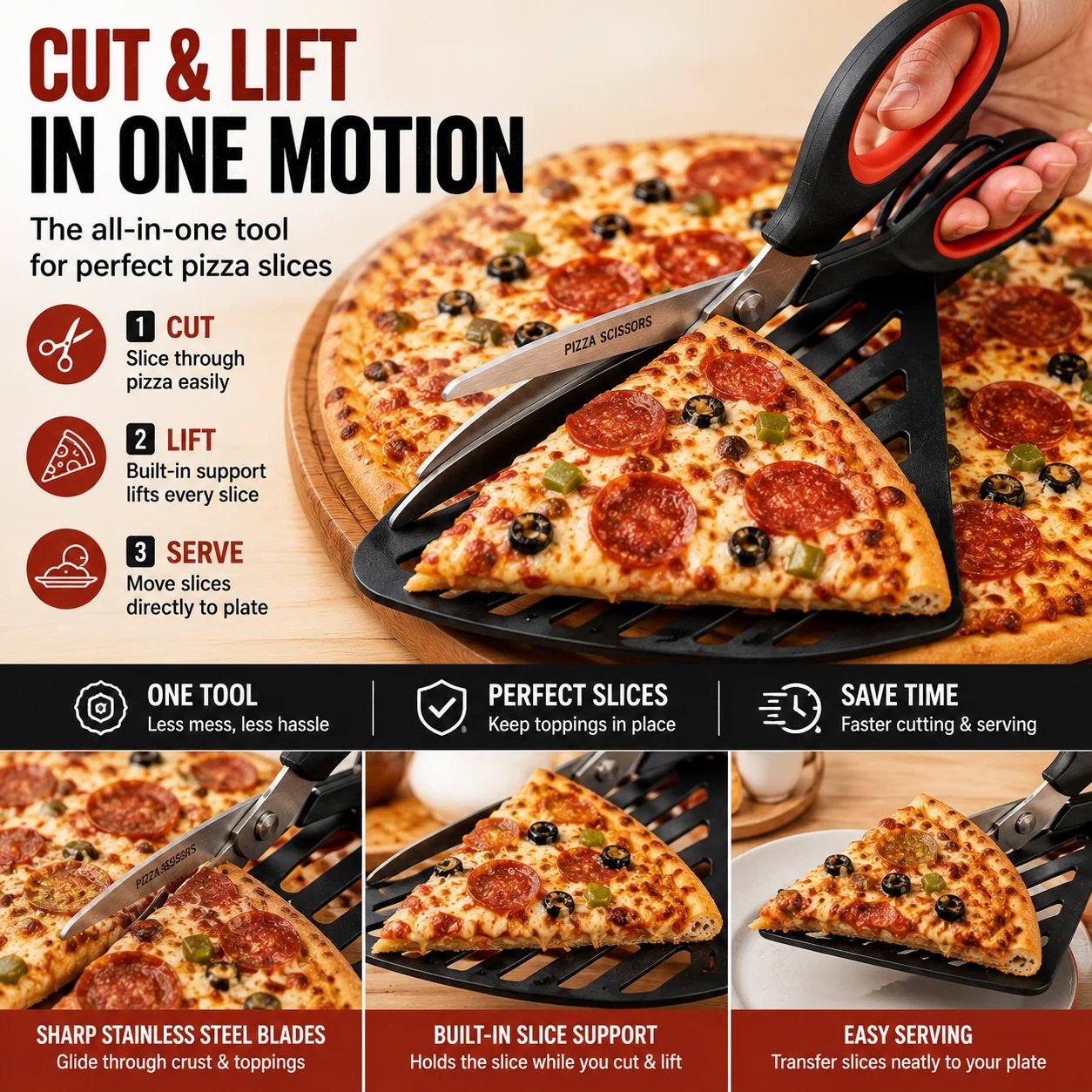 How to use pizza scissors in three steps