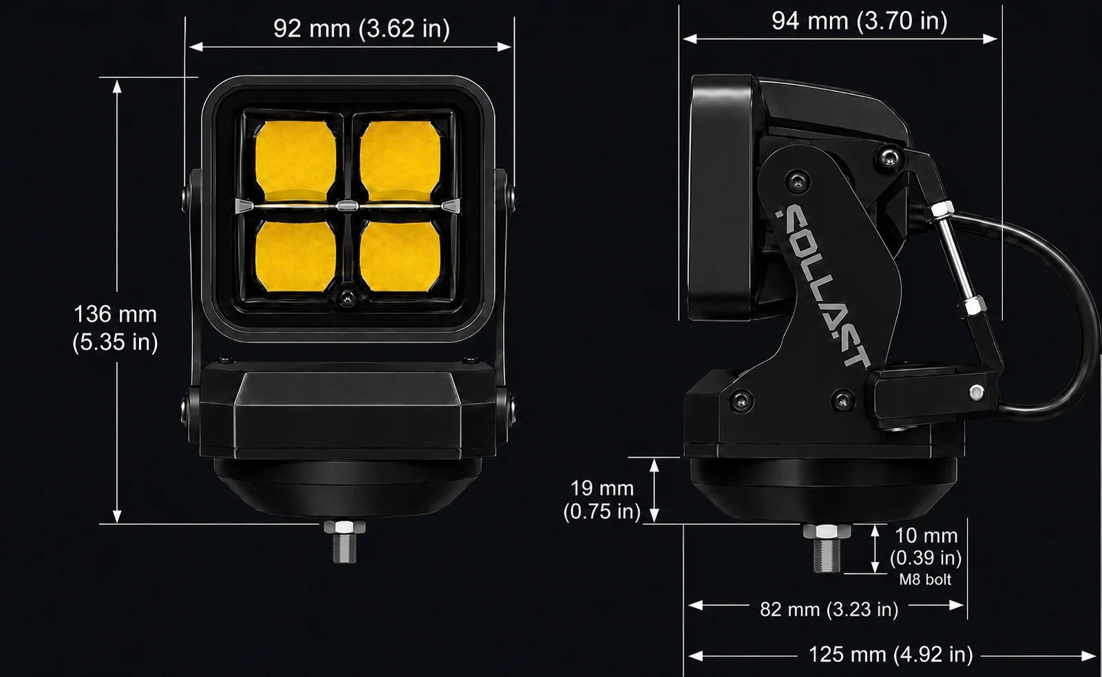 Rotating spotlight mounted on boat