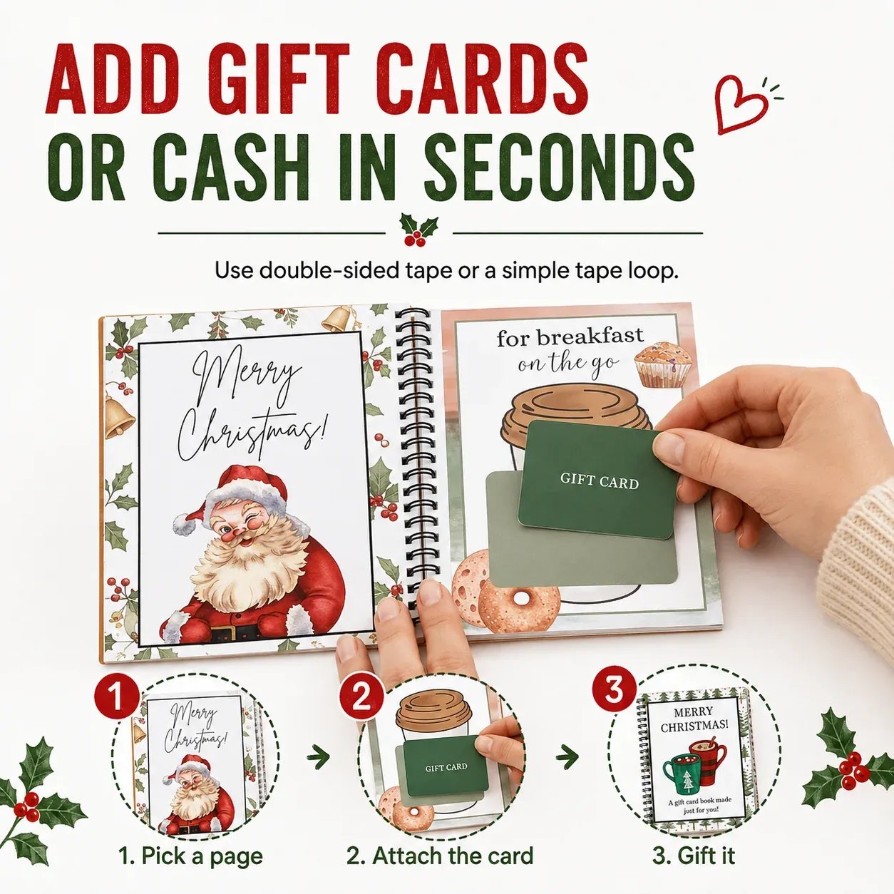 How to add gift cards or cash to Christmas Gift Card Book