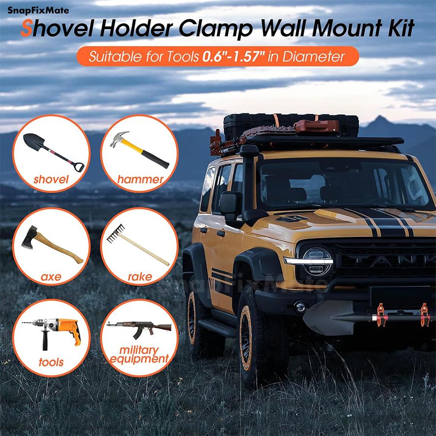 GJANSH 2Pcs Shovel Mount for Roof Rack - Heavy Duty Garage Shovel Holder,Quick Release Axe Holder Mount Kit with Screws Nut,Wall Mounting Brackets Kit for Truck Bike storage GJANSH 2Pcs Shovel Mount for Roof Rack - Heavy Duty Garage Shovel Holder,Quick Release Axe Holder Mount Kit with Screws Nut,Wall Mounting Brackets Kit for Truck Bike storage