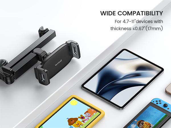 Lamicall Car Headrest Tablet & Phone Mount - 3-in-1 Adjustable Extension Arm Back Seat Holder, Fits 4.7-11" Tablets (iPad, Galaxy, Fire HD), Road Trip Essential for Kids - Black, Car Phone Mount Lamicall Car Headrest Tablet & Phone Mount - 3-in-1 Adjustable Extension Arm Back Seat Holder, Fits 4.7-11" Tablets (iPad, Galaxy, Fire HD), Road Trip Essential for Kids - Black, Car Phone Mount